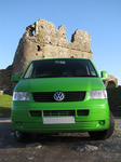 SX11137 Green Mean Camping Machine VW T5 campervan at Ogmore Castle.jpg